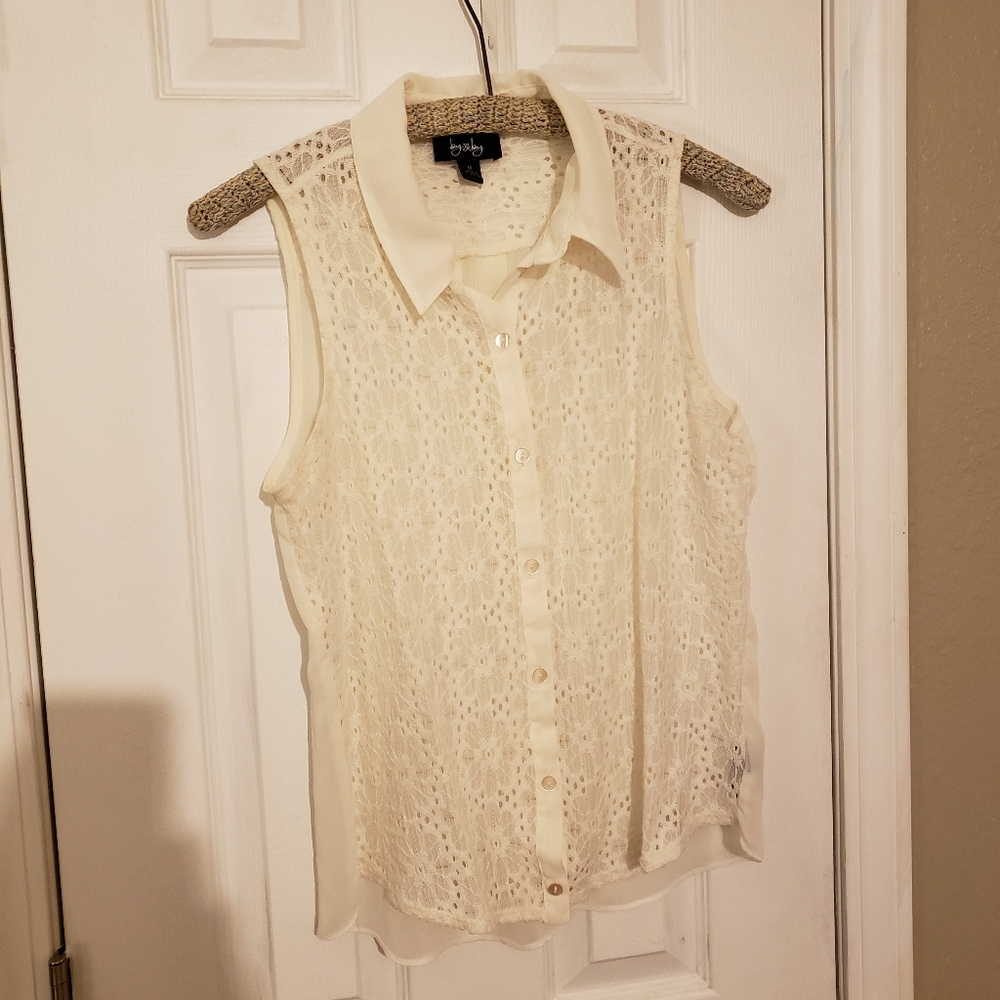 Cream Lacy Button Up Top